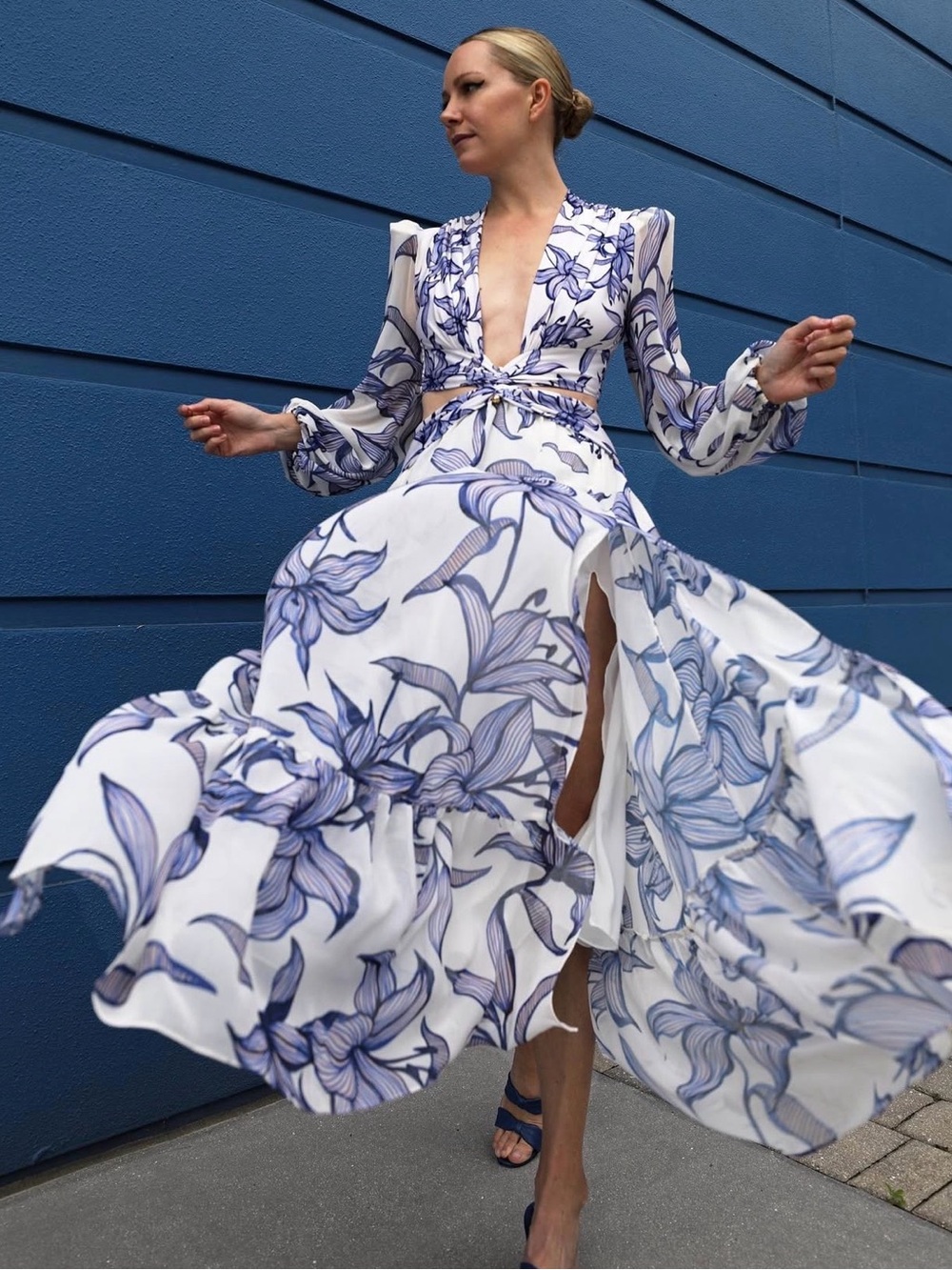 PatBO Stargazer White and Blue Floral Maxi Dress